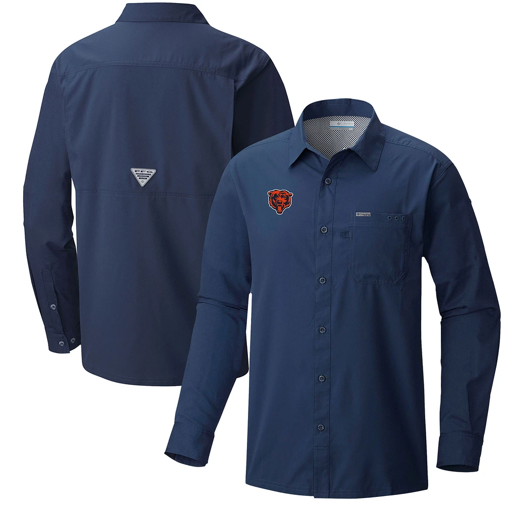 Men's Columbia Navy Chicago Bears Slack Tide Omni-Wick Long Sleeve Button-Up Shirt