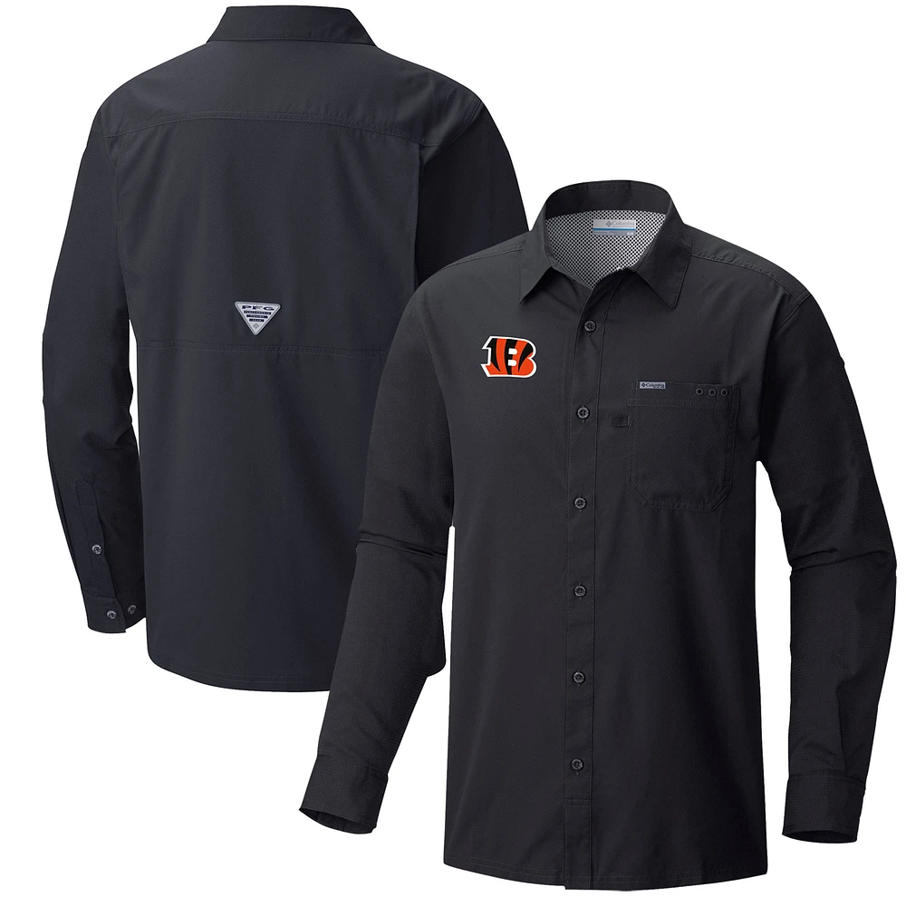 Men's Columbia Black Cincinnati Bengals Slack Tide Omni-Wick Long Sleeve Button-Up Shirt
