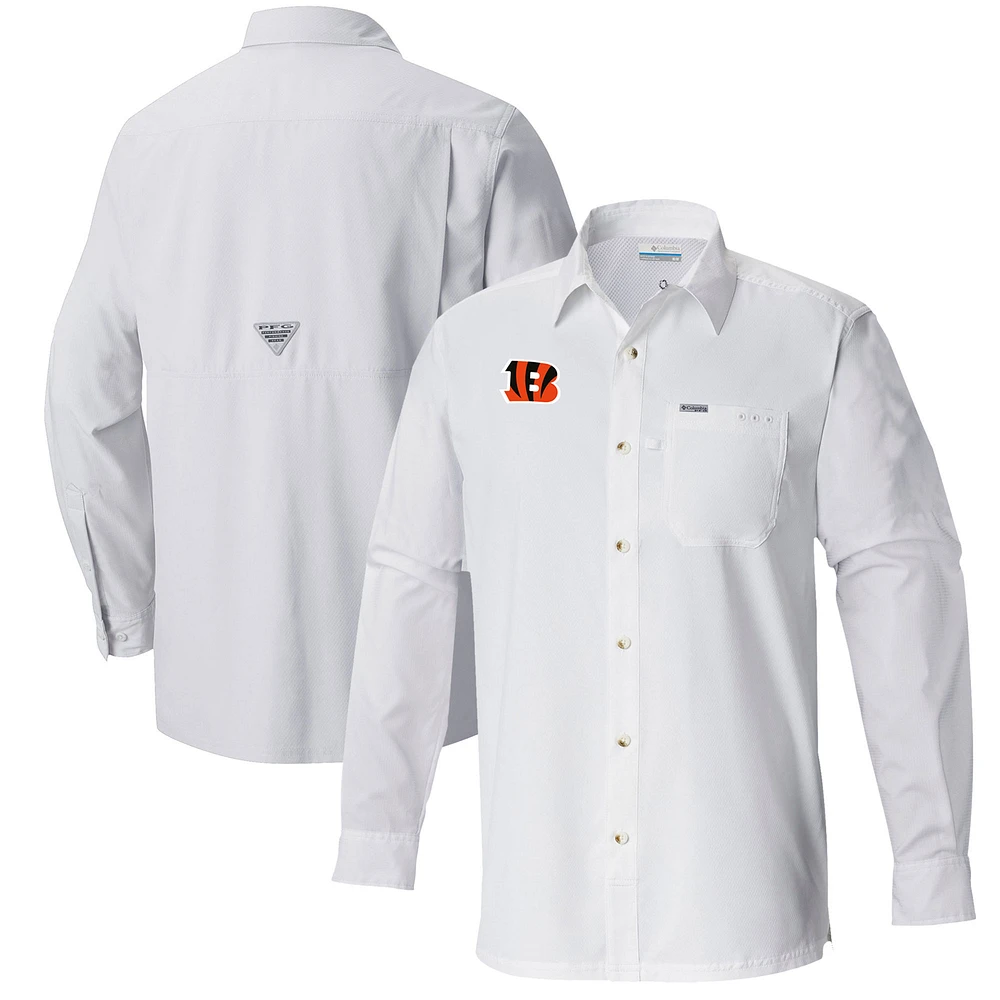 Men's Columbia White Cincinnati Bengals Slack Tide Omni-Wick Long Sleeve Button-Up Shirt