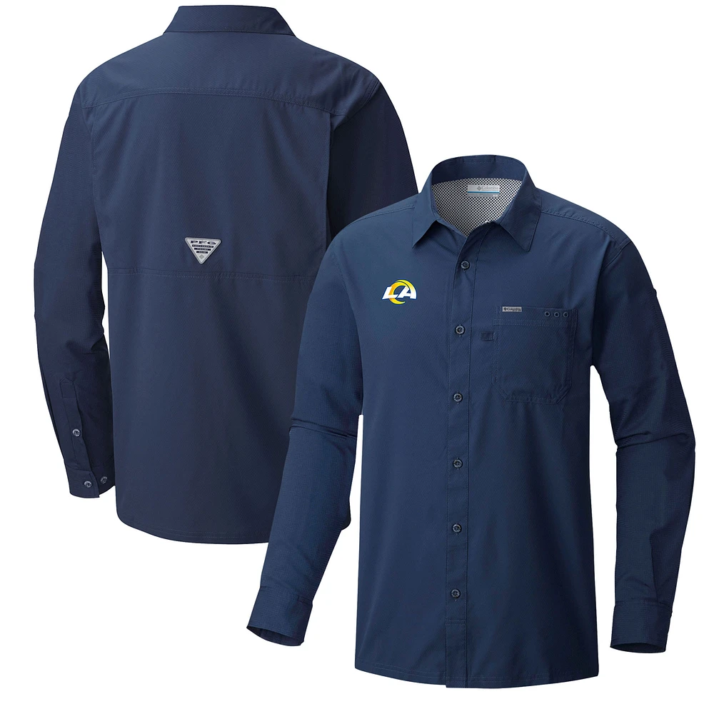 Men's Columbia Navy Los Angeles Rams Slack Tide Omni-Wick Long Sleeve Button-Up Shirt