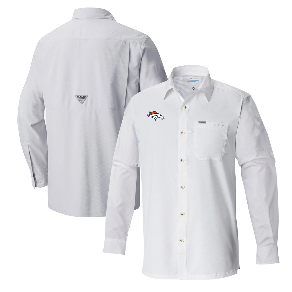 Men's Columbia White Denver Broncos Slack Tide Omni-Wick Long Sleeve Button-Up Shirt