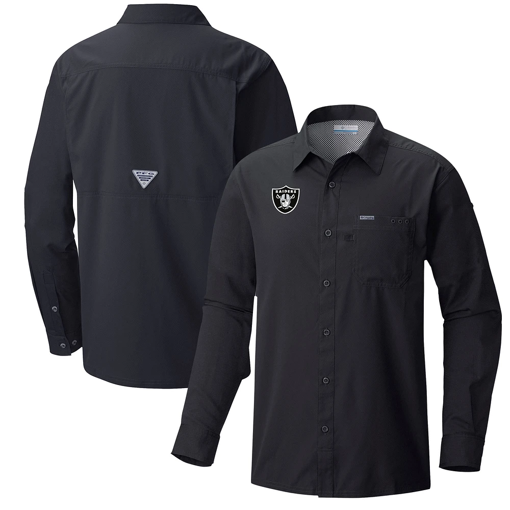 Men's Columbia Black Las Vegas Raiders Slack Tide Omni-Wick Long Sleeve Button-Up Shirt