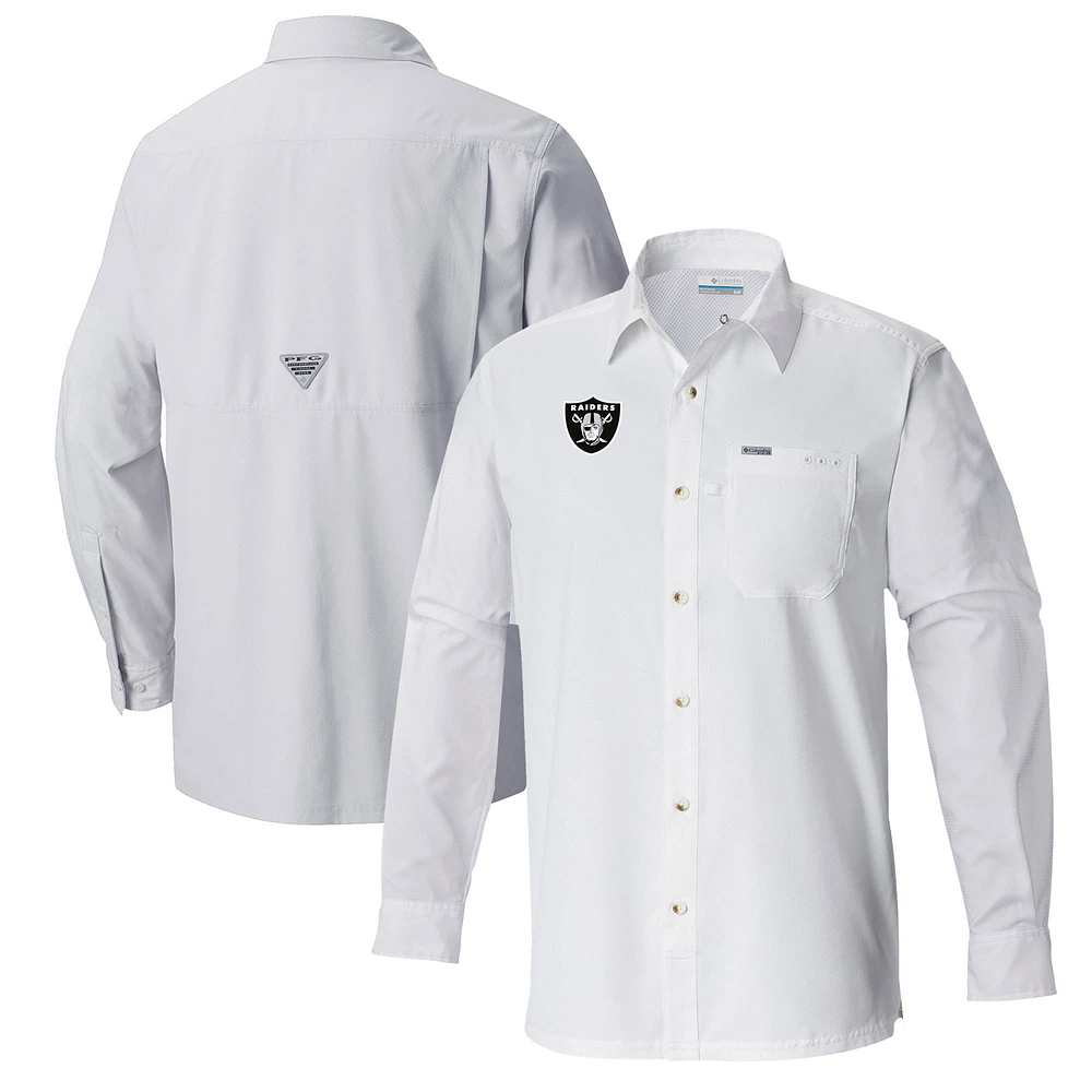 Men's Columbia White Las Vegas Raiders Slack Tide Omni-Wick Long Sleeve Button-Up Shirt