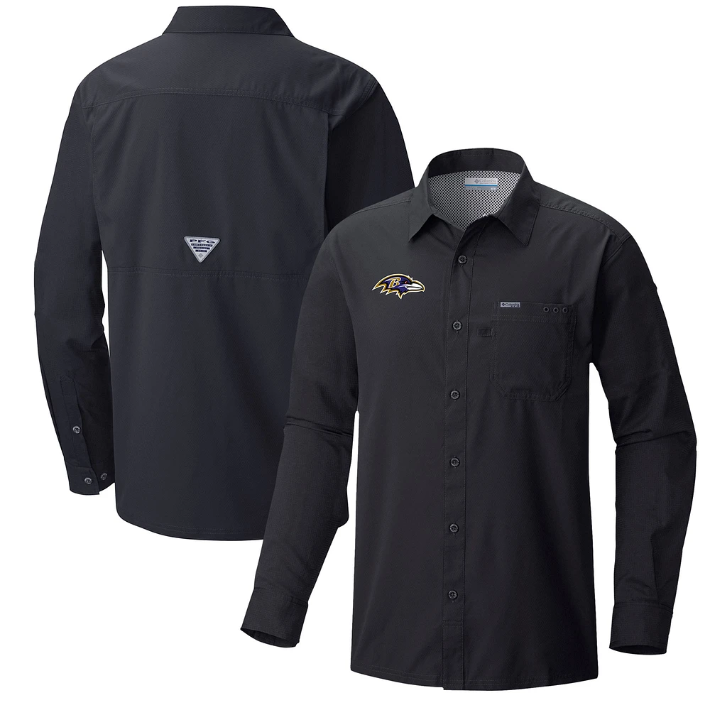 Men's Columbia Baltimore Ravens Slack Tide Omni-Wick Long Sleeve Button-Up Shirt