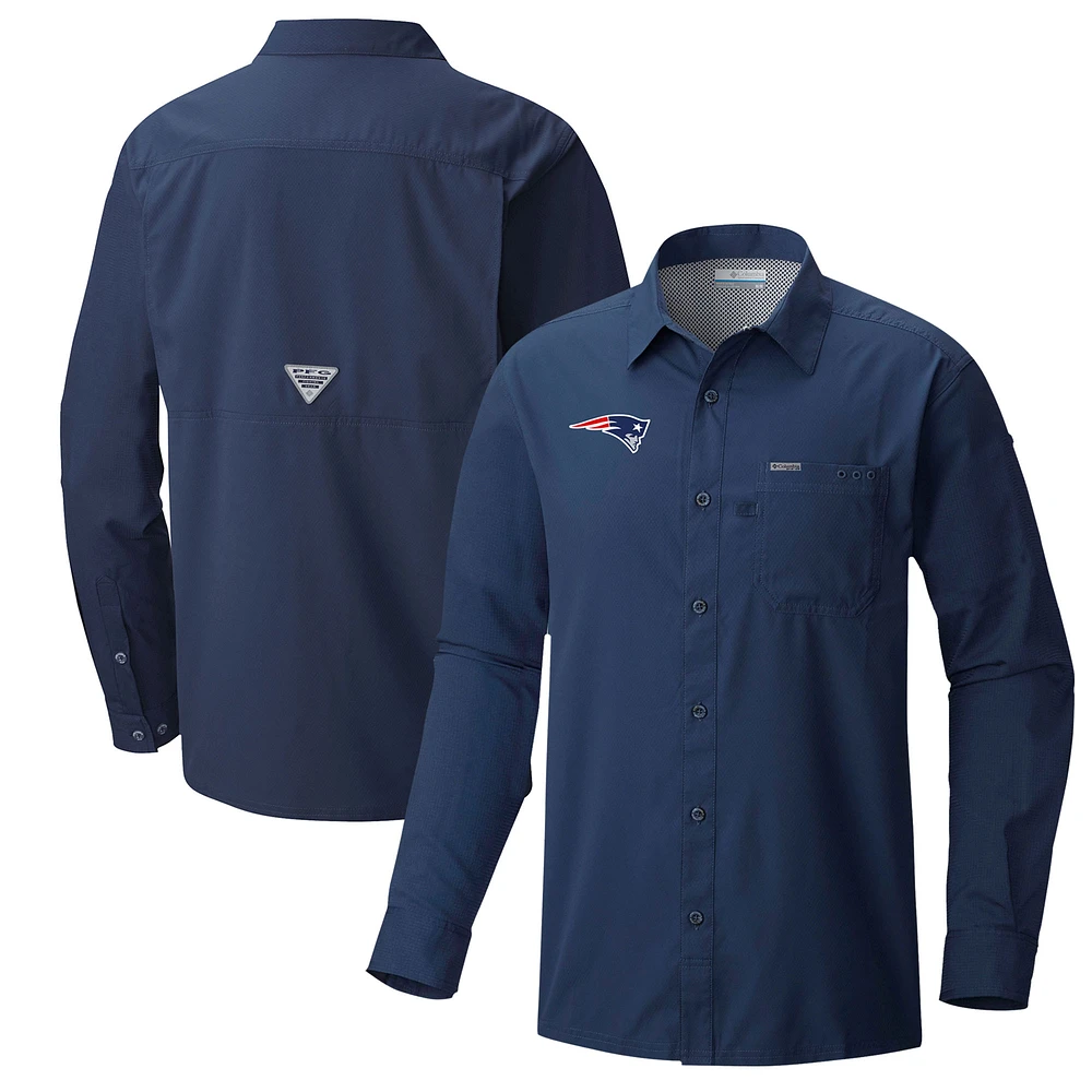 Men's Columbia Navy New England Patriots Slack Tide Omni-Wick Long Sleeve Button-Up Shirt