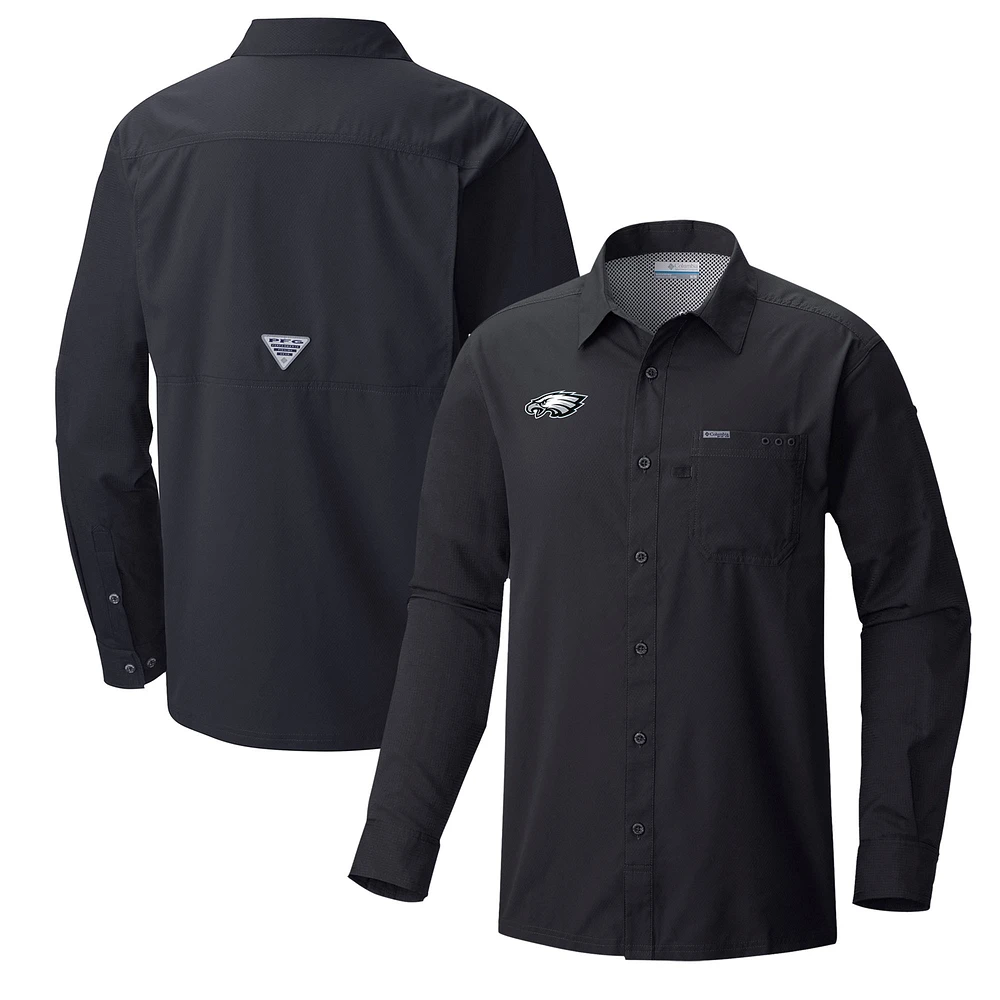 Men's Columbia Black Philadelphia Eagles Slack Tide Omni-Wick Long Sleeve Button-Up Shirt