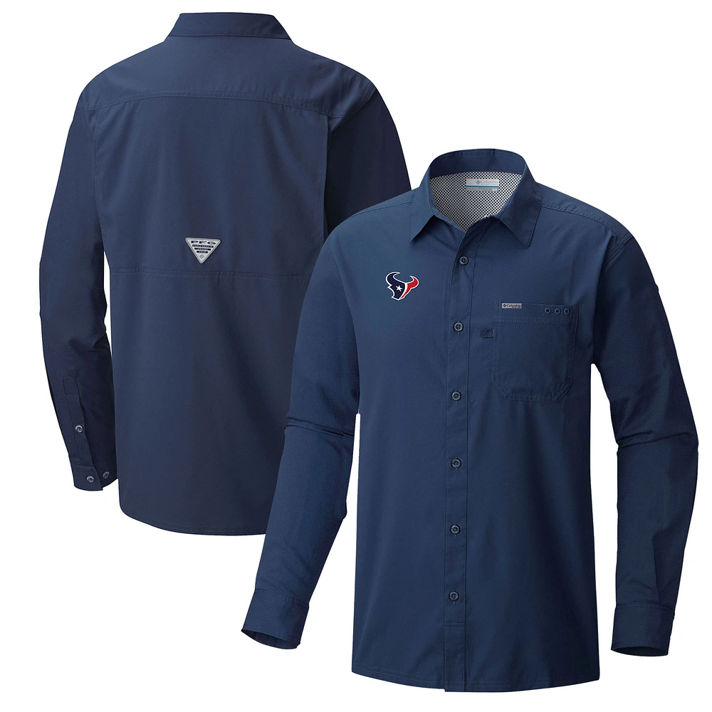 Men's Columbia Navy Houston Texans Slack Tide Omni-Wick Long Sleeve Button-Up Shirt