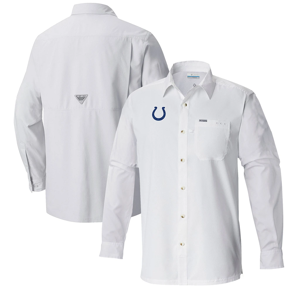 Men's Columbia White Indianapolis Colts Slack Tide Omni-Wick Long Sleeve Button-Up Shirt