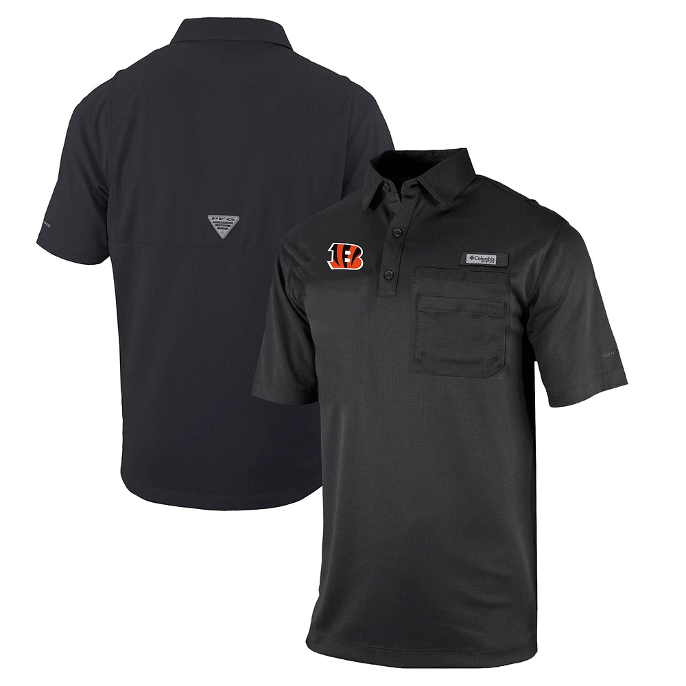 Men's Columbia Black Cincinnati Bengals Omni-Wick Flycaster Pocket Polo