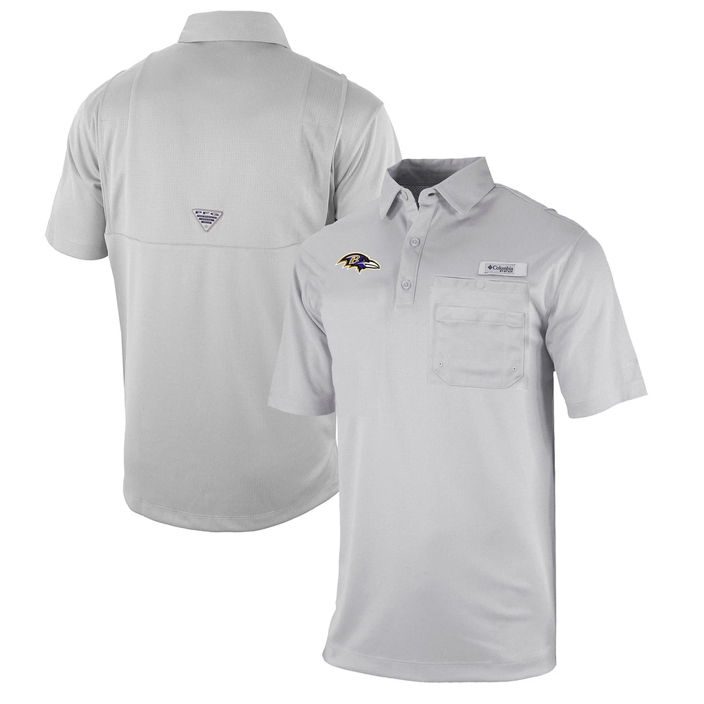 Men's Columbia Gray Baltimore Ravens Omni-Wick Flycaster Pocket Polo