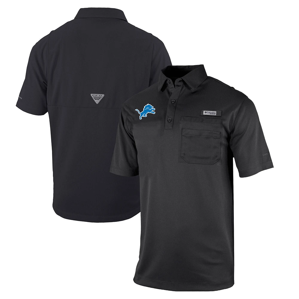 Men's Columbia Black Detroit Lions Omni-Wick Flycaster Pocket Polo