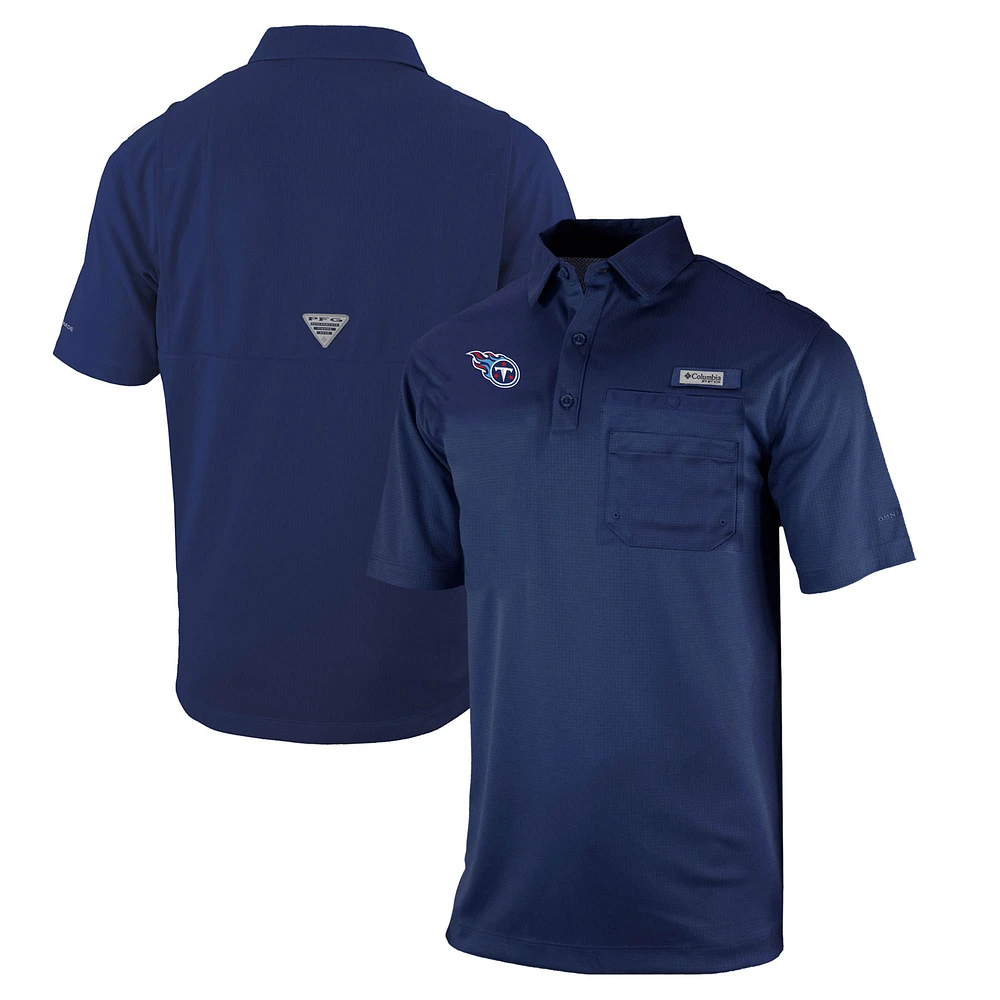 Men's Columbia Navy Tennessee Titans Omni-Wick Flycaster Pocket Polo