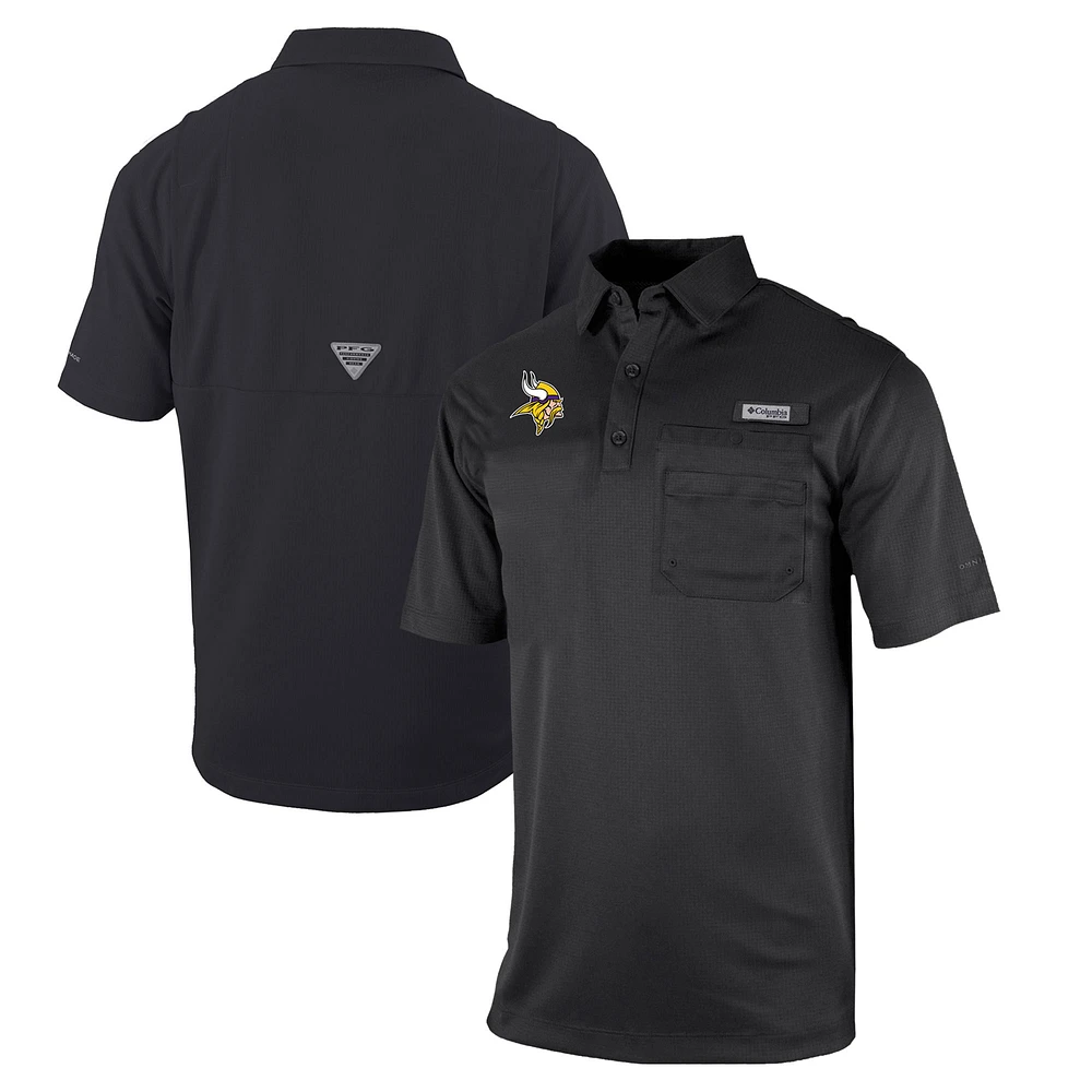 Men's Columbia Black Minnesota Vikings Omni-Wick Flycaster Pocket Polo
