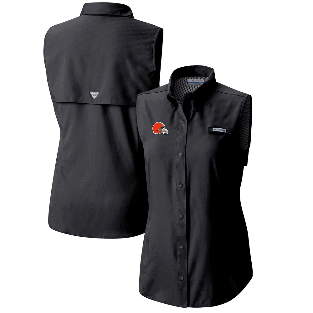 Women's Columbia Black Cleveland Browns PFG Tamiami Omni-Shade Sleeveless Button-Up Shirt