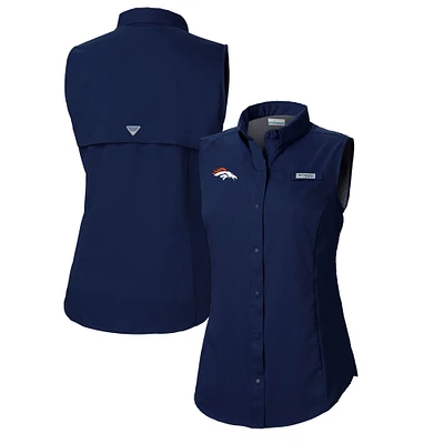 Women's Columbia Navy Denver Broncos PFG Tamiami Omni-Shade Sleeveless Button-Up Shirt