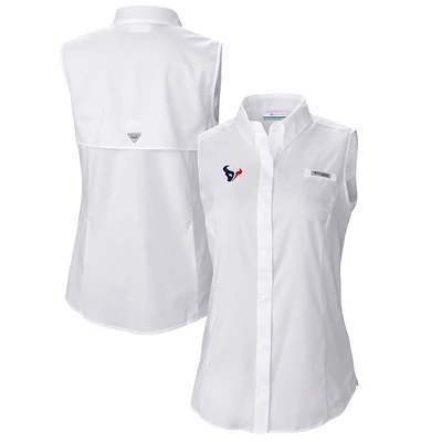 Women's Columbia White Houston Texans PFG Tamiami Omni-Shade Sleeveless Button-Up Shirt