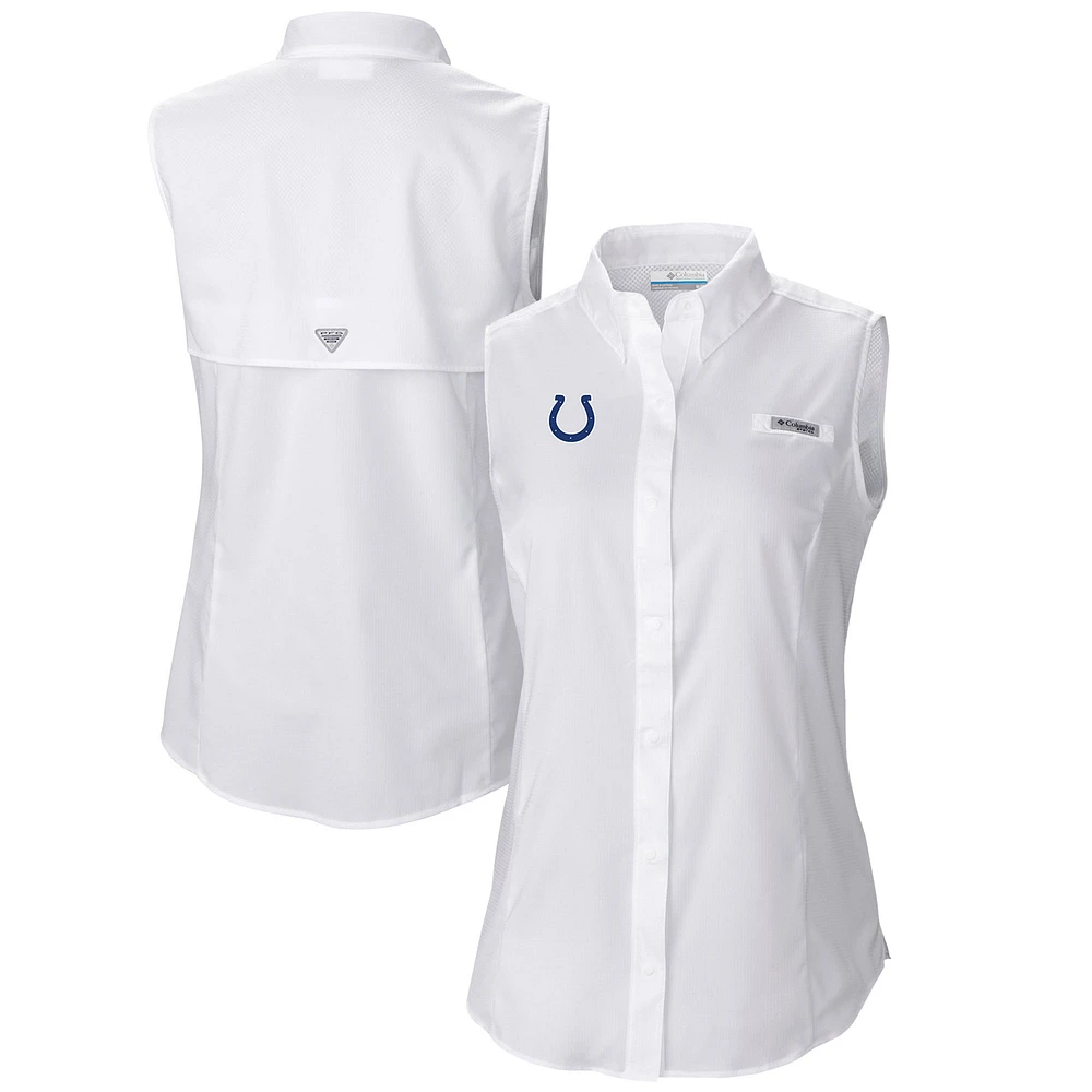 Women's Columbia White Indianapolis Colts PFG Tamiami Omni-Shade Sleeveless Button-Up Shirt