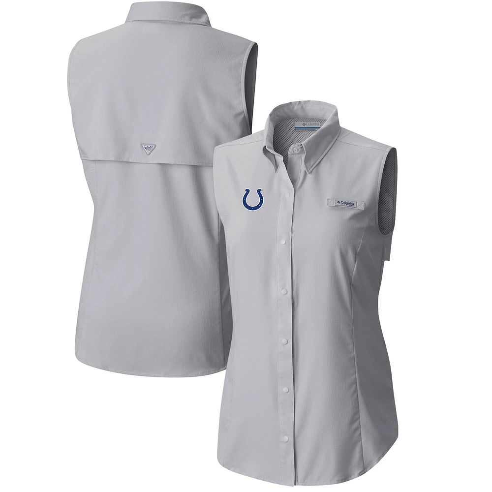 Women's Columbia Gray Indianapolis Colts PFG Tamiami Omni-Shade Sleeveless Button-Up Shirt