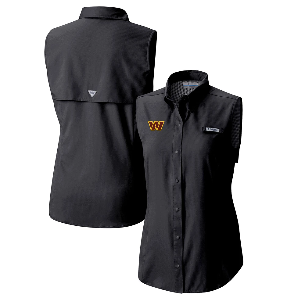 Women's Columbia Black Washington Commanders PFG Tamiami Omni-Shade Sleeveless Button-Up Shirt