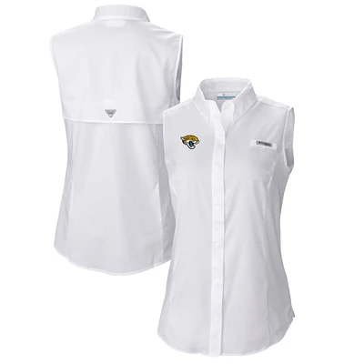 Women's Columbia  White Jacksonville Jaguars PFG Tamiami Omni-Shade Sleeveless Button-Up Shirt