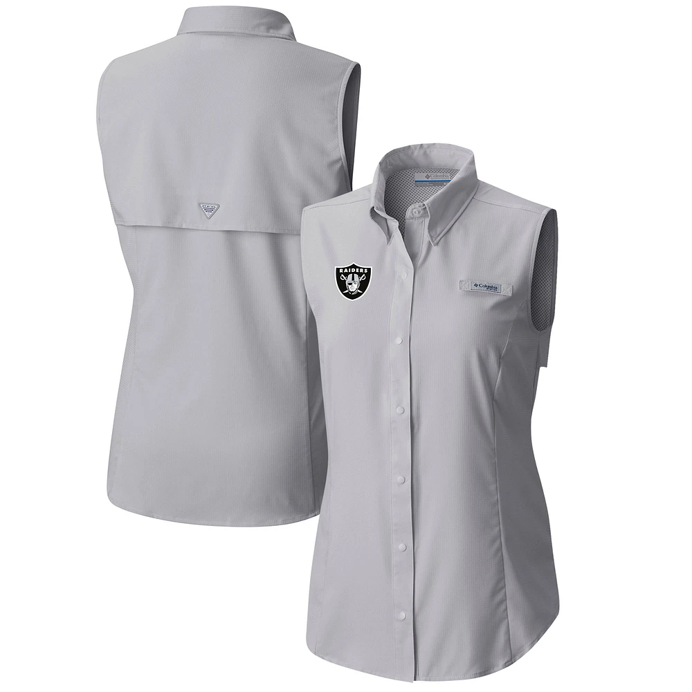 Women's Columbia Gray Las Vegas Raiders PFG Tamiami Omni-Shade Sleeveless Button-Up Shirt
