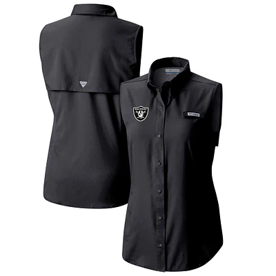 Women's Columbia Black Las Vegas Raiders PFG Tamiami Omni-Shade Sleeveless Button-Up Shirt