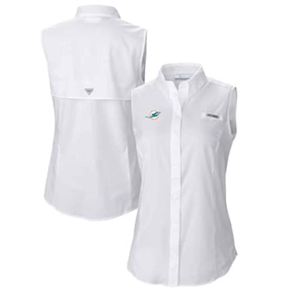 Women's Columbia White Miami Dolphins PFG Tamiami Omni-Shade Sleeveless Button-Up Shirt