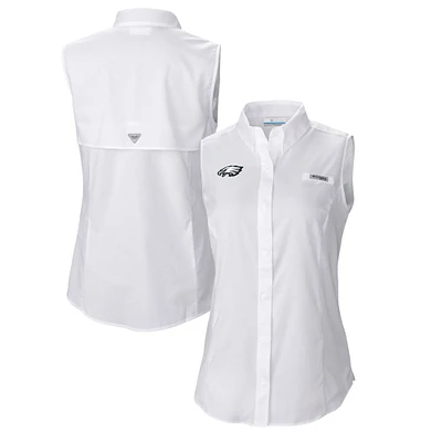 Women's Columbia White Philadelphia Eagles PFG Tamiami Omni-Shade Sleeveless Button-Up Shirt