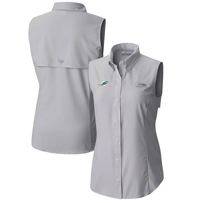 Women's Columbia Gray Miami Dolphins PFG Tamiami Omni-Shade Sleeveless Button-Up Shirt