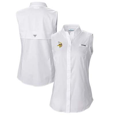 Women's Columbia White Minnesota Vikings PFG Tamiami Omni-Shade Sleeveless Button-Up Shirt