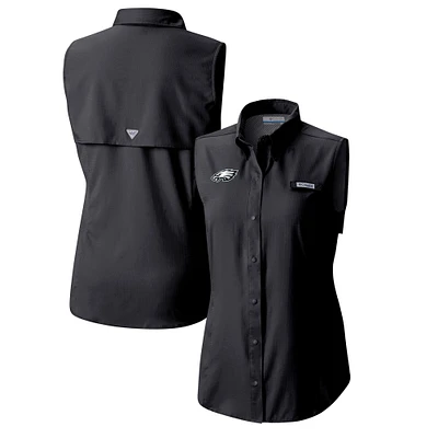 Women's Columbia Black Philadelphia Eagles PFG Tamiami Omni-Shade Sleeveless Button-Up Shirt