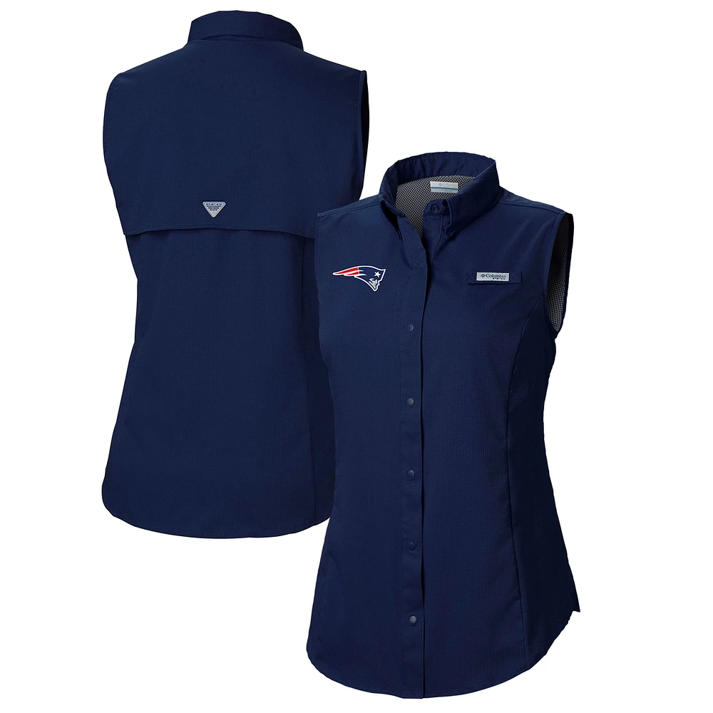 Women's Columbia Navy New England Patriots PFG Tamiami Omni-Shade Sleeveless Button-Up Shirt