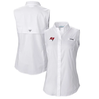 Women's Columbia White Tampa Bay Buccaneers PFG Tamiami Omni-Shade Sleeveless Button-Up Shirt