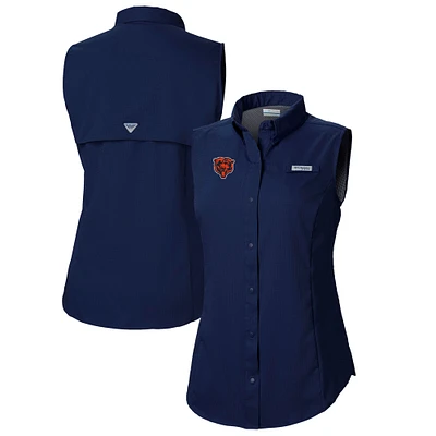Women's Columbia Navy Chicago Bears PFG Tamiami Omni-Shade Sleeveless Button-Up Shirt
