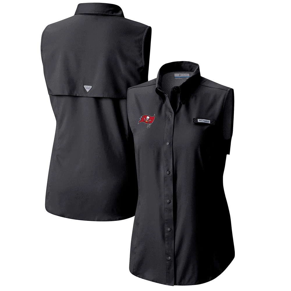 Women's Columbia Black Tampa Bay Buccaneers PFG Tamiami Omni-Shade Sleeveless Button-Up Shirt
