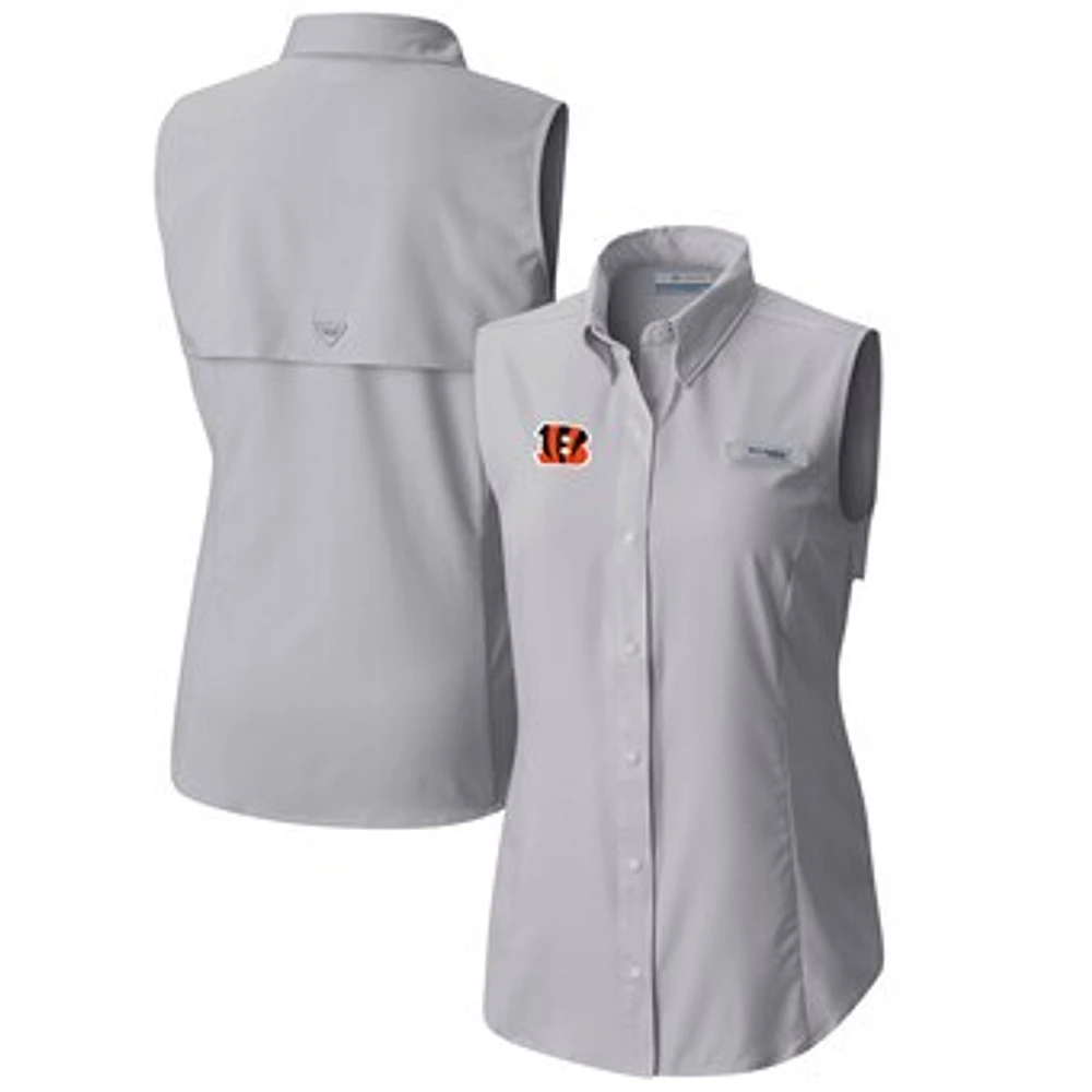 Women's Columbia Gray Cincinnati Bengals PFG Tamiami Omni-Shade Sleeveless Button-Up Shirt