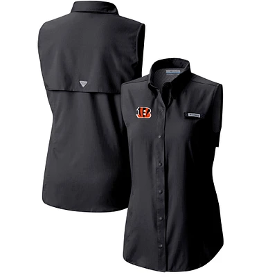 Women's Columbia Black Cincinnati Bengals PFG Tamiami Omni-Shade Sleeveless Button-Up Shirt