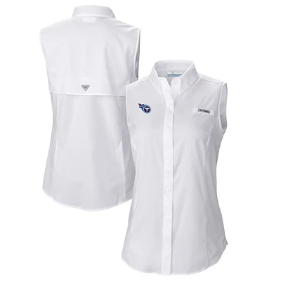 Women's Columbia White Tennessee Titans PFG Tamiami Omni-Shade Sleeveless Button-Up Shirt