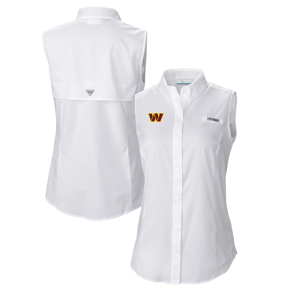 Women's Columbia White Washington Commanders PFG Tamiami Omni-Shade Sleeveless Button-Up Shirt