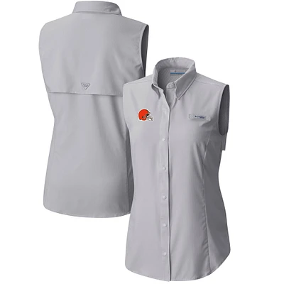 Women's Columbia Gray Cleveland Browns PFG Tamiami Omni-Shade Sleeveless Button-Up Shirt