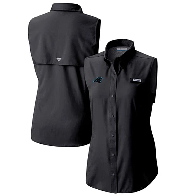Women's Columbia Black Carolina Panthers PFG Tamiami Omni-Shade Sleeveless Button-Up Shirt
