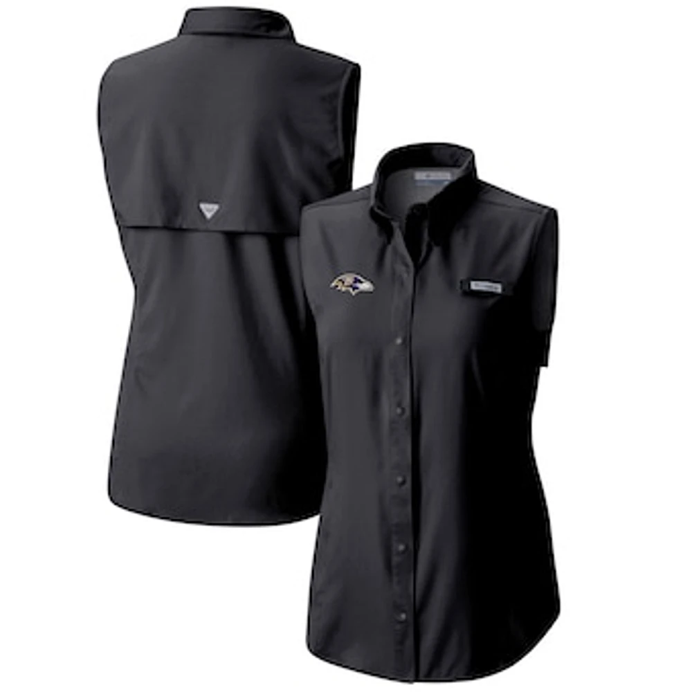 Women's Columbia Black Baltimore Ravens PFG Tamiami Omni-Shade Sleeveless Button-Up Shirt