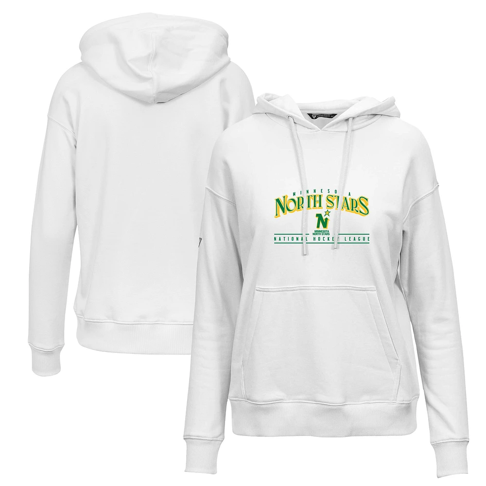 Women's Levelwear White Minnesota North Stars Retro Adorn Spellout Pullover Hoodie