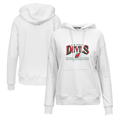 Women's Levelwear White New Jersey Devils Retro Adorn Spellout Pullover Hoodie