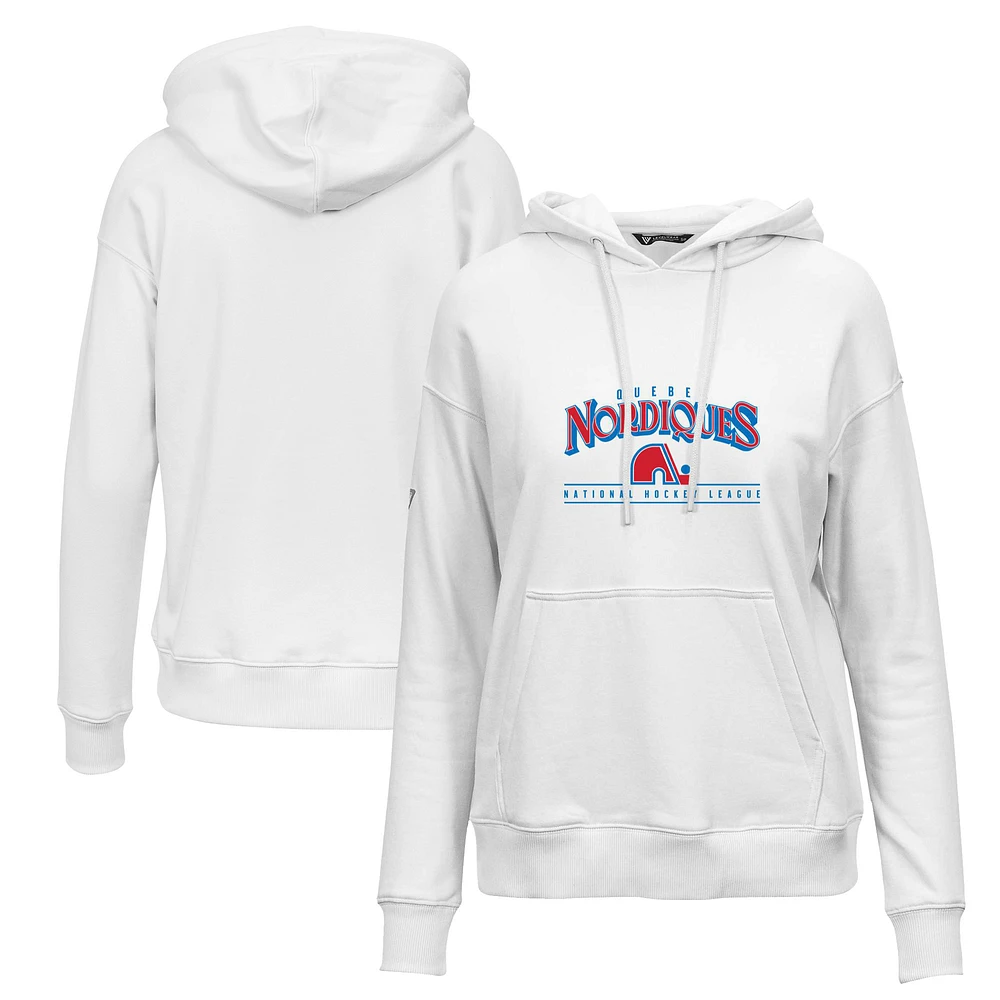 Women's Levelwear White Quebec Nordiques Retro Adorn Spellout Pullover Hoodie