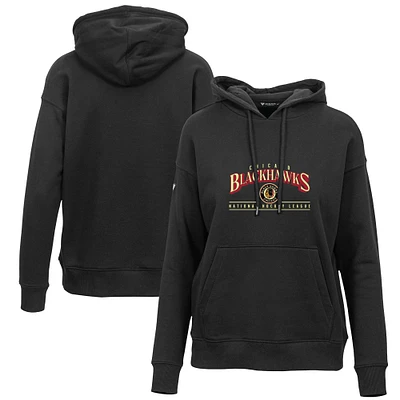 Women's Levelwear Black Chicago Blackhawks Retro Adorn Spellout Pullover Hoodie