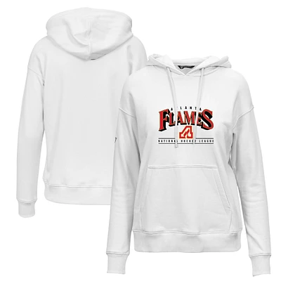 Women's Levelwear White Atlanta Flames Retro Adorn Spellout Pullover Hoodie
