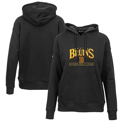 Women's Levelwear Black Boston Bruins Retro Adorn Spellout Pullover Hoodie