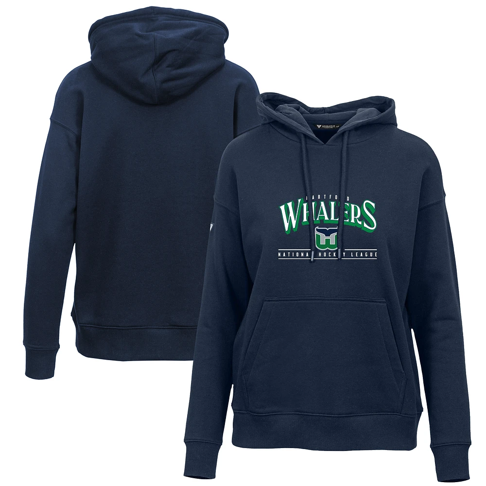 Women's Levelwear Navy Hartford Whalers Retro Adorn Spellout Pullover Hoodie