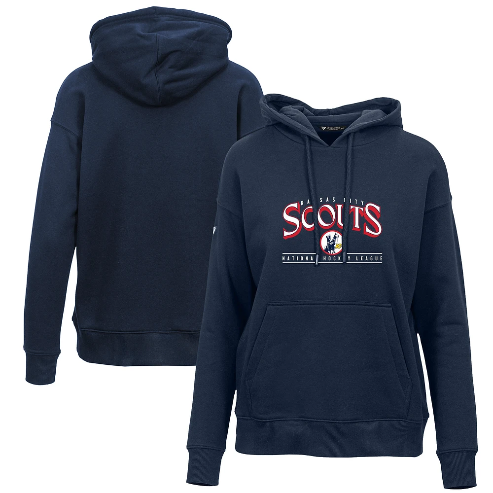 Women's Levelwear Navy Kansas City Scouts Retro Adorn Spellout Pullover Hoodie